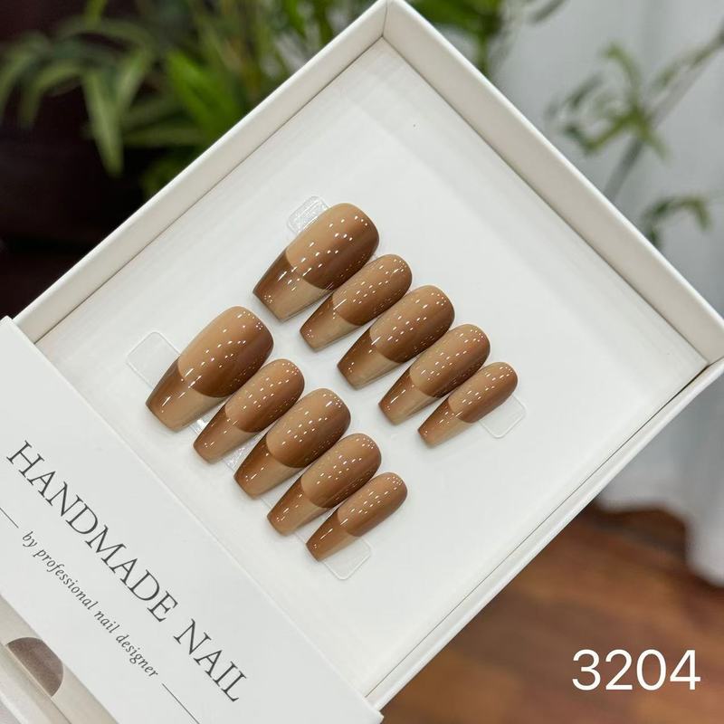 【純手作りのつけ爪29-32】ロングフレンチキャットアイパッチ付け爪、取り外し可能なネイルアートコレクション|undefined