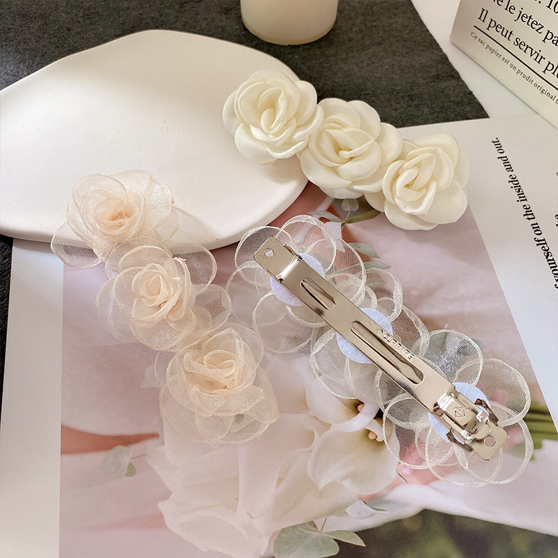 网纱郁金香花朵弹簧夹高级感甜美发夹美拉德气质后脑勺高马尾发饰|undefined