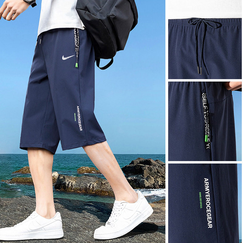 A generation of hair brand ice silk cropped pants men's summer new sports shorts beach pants men's quick-drying width