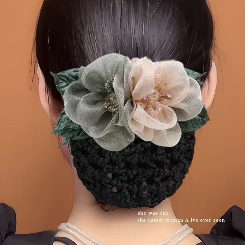 Korean-style floral hair accessory for women, suitable for bank and hotel professionals, flower hair net, nurse updo net, back-of-the-head hair ring, headwear, hair accessory
