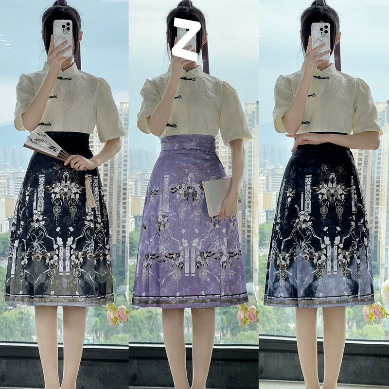 Новый женский топ Hanfu в китайском стиле на лето, повседневный студенческий тонкий стиль с короткими рукавами и короткой юбкой Mamian [Производитель] AliExpress.