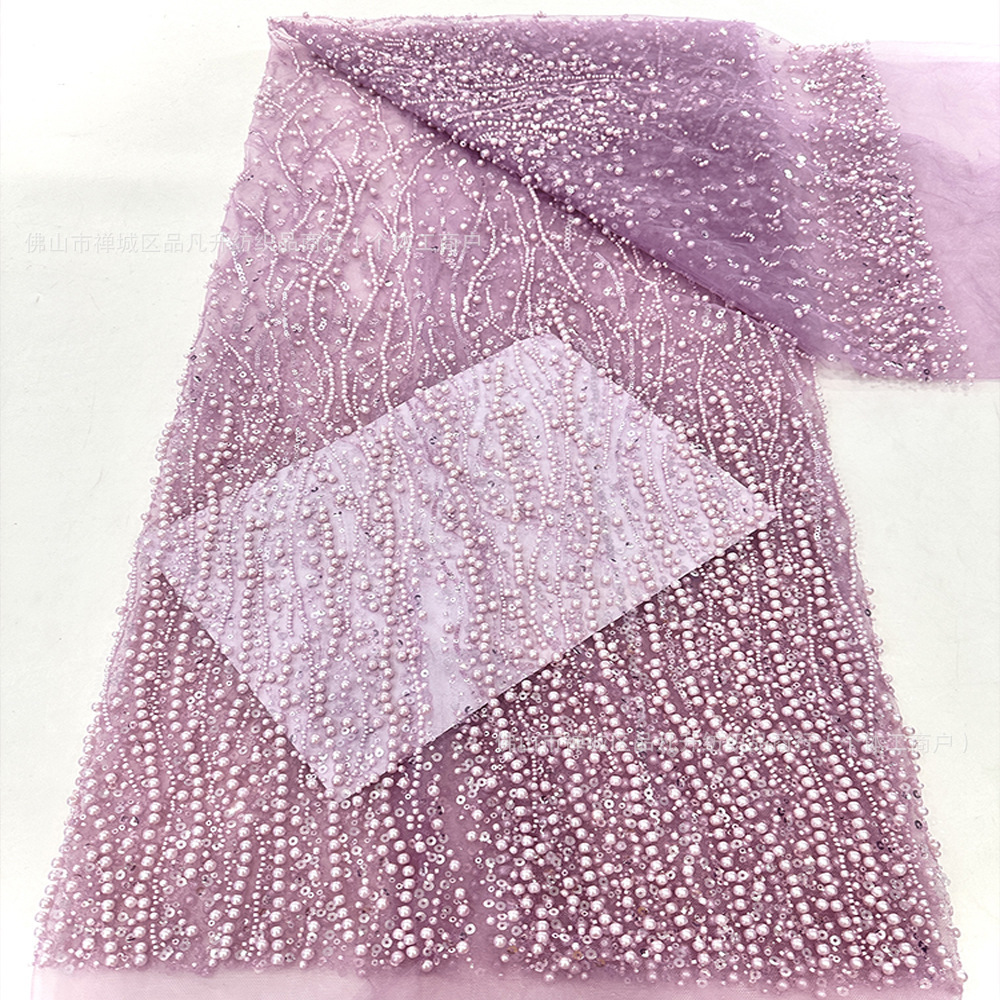 Tejido de bordado de malla de alta fijación vestido de boda tela de moda tamaño de perla serie de fabricantes en stock image 8