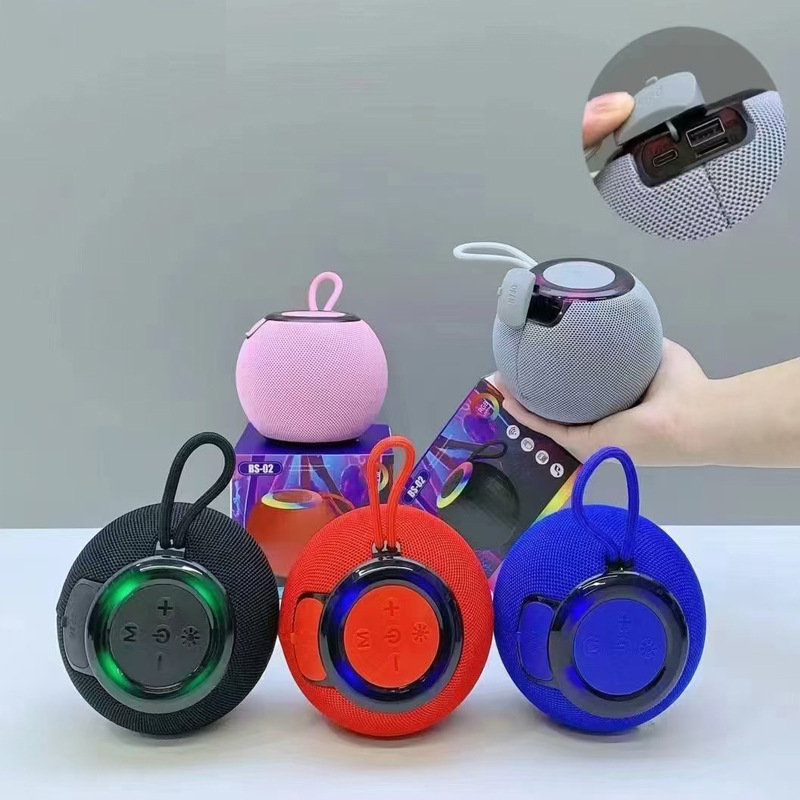 新型BS02スピーカー、重低音アウトドアワイヤレス小型スピーカー、雰囲気照明付き家庭用デスクトップミニスピーカー|undefined