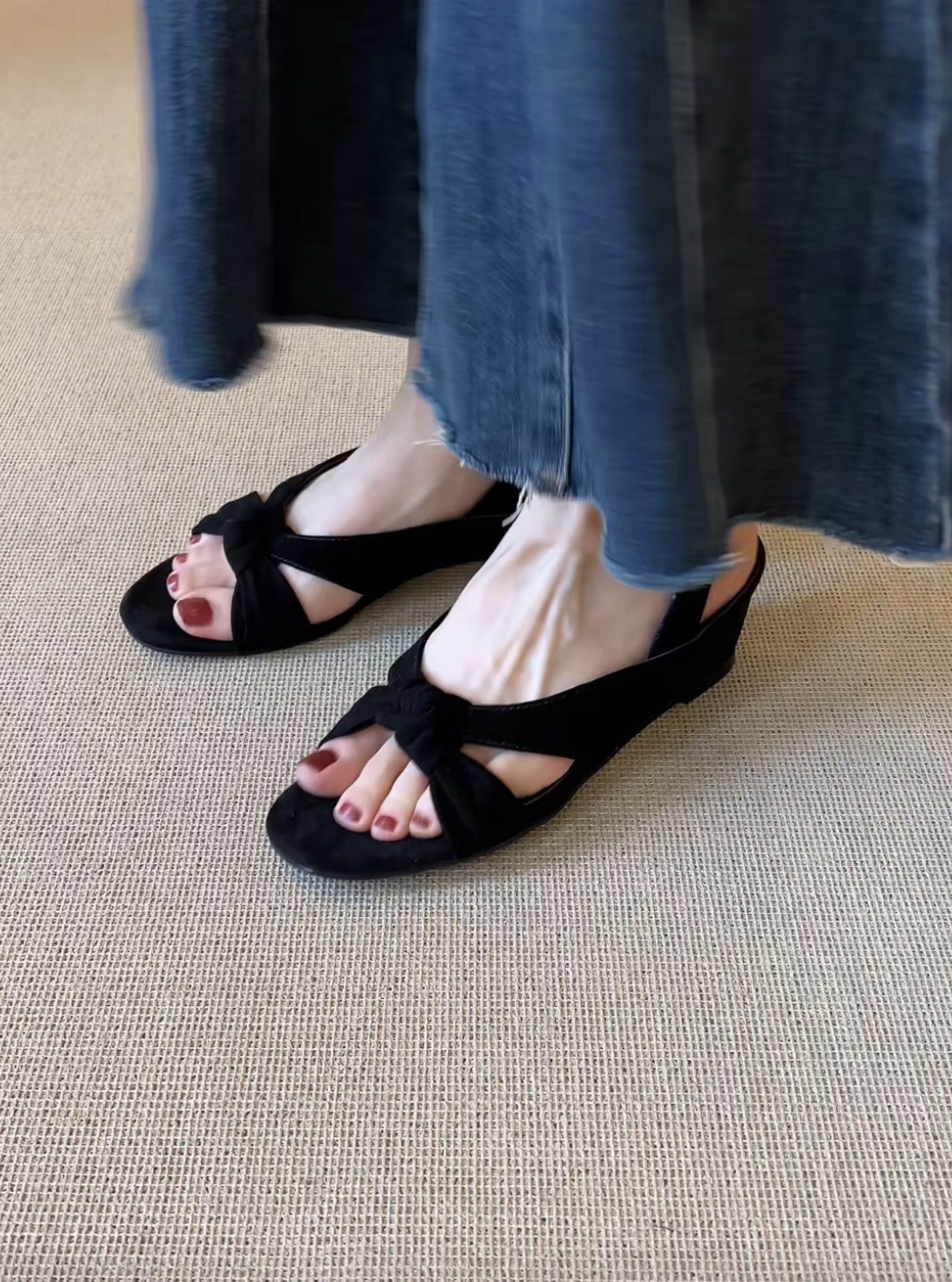 Sandal cao gót nữ hở mũi quai chéo buộc dây, gót 3.5 cm — đen chi tiết 9