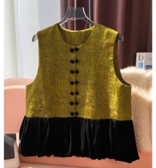 新中式国风丝绒拼接马甲背心女高级感无袖提花上衣