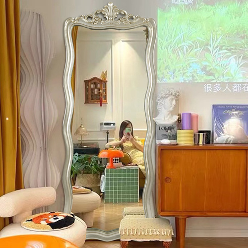 Full-Length Mirror French European Retro Clothing Store Wave Dressing Mirror Floor Standing Home Wall-Hanging Try-On Mirror