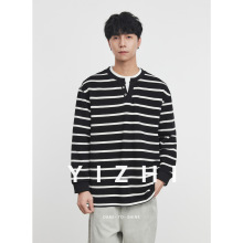 亦止『简律』男士条纹亨利领长袖T恤秋季休闲宽松上衣潮流卫衣