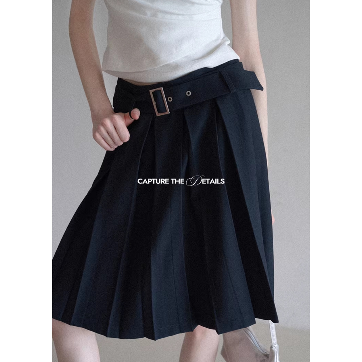 Jomi High-Waisted Classic Versatile Pleated Midi Skirt for Women, 2026 Summer, Simple, Elegant, Slimming, Casual A-line Skirt