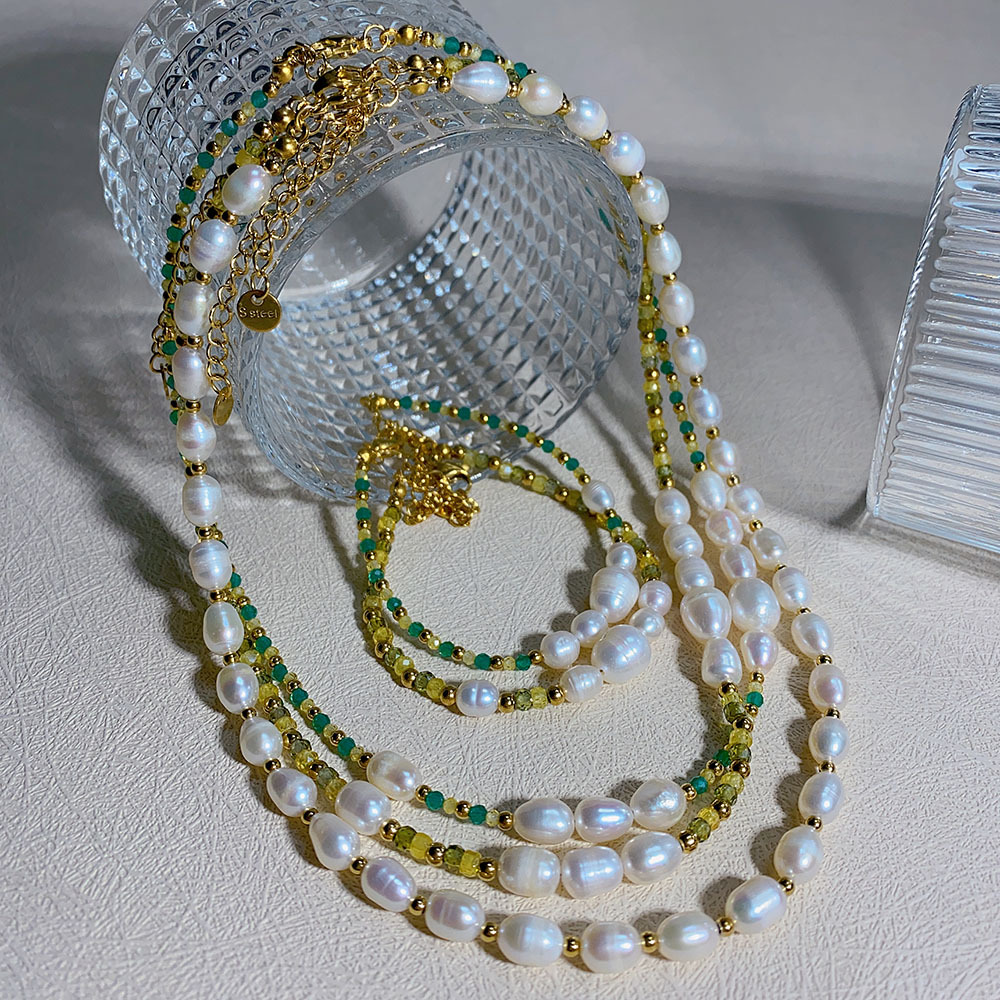 Ins-stil Geometrisch Rostfreier Stahl Kristall Süßwasserperle Perlen Überzug Armbänder Halskette display picture 2