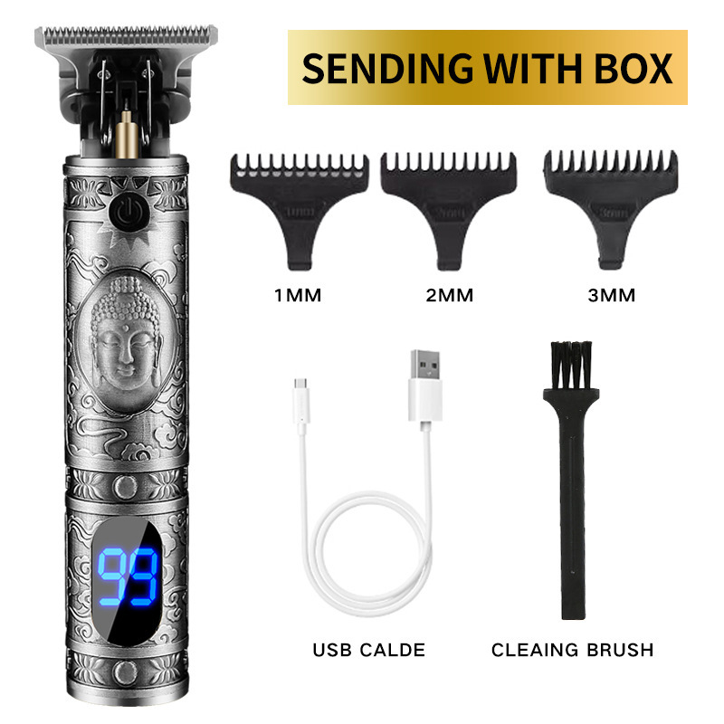 T9 Buda cabeza eléctrica Clipper empuje blanco gradiente aceite cabeza empuje tijeras cabeza profesional peluquería tallado Clipper grabado pelo Clipper