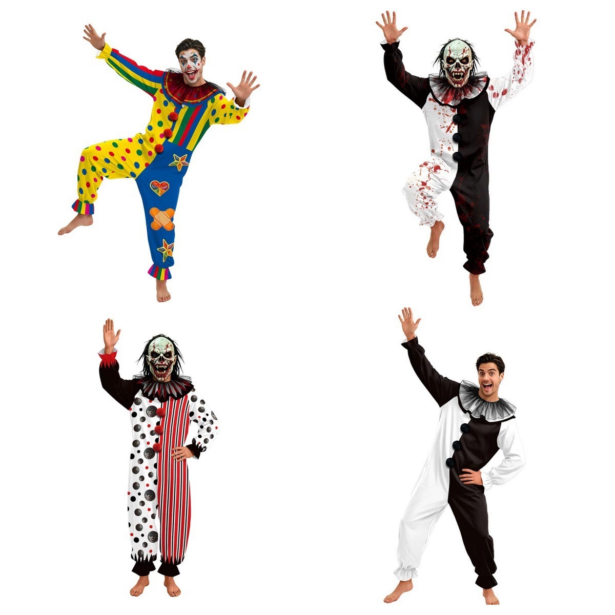 New Clown Costume, Polka Dot Patchwork One-Piece Bodysuit, Halloween Party Masquerade Performance Outfit