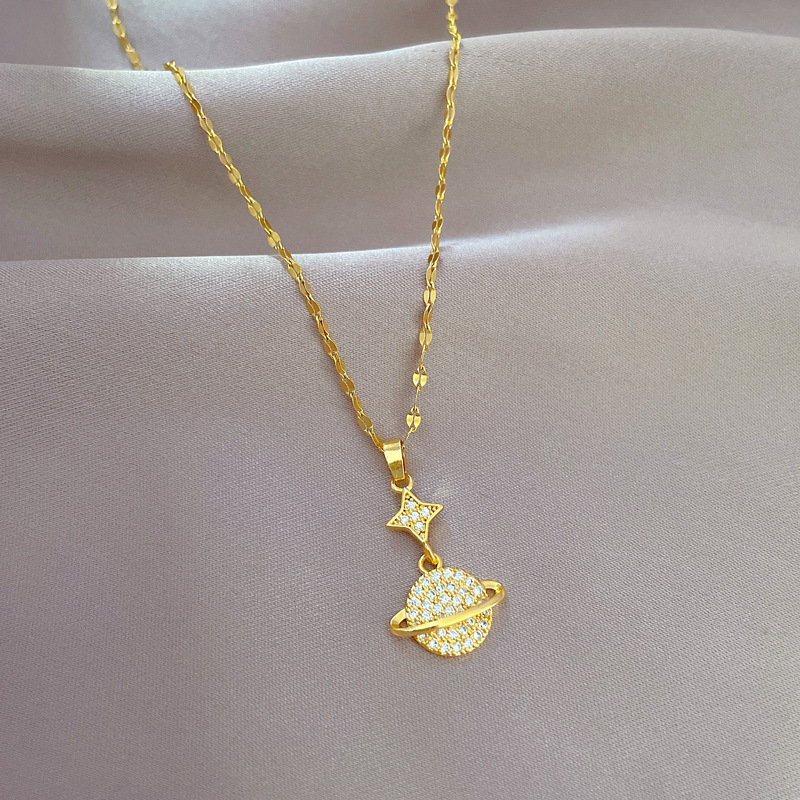Planet Halskette Aus Echtem Gold Mit Diamanten Für Damen_voghion.com