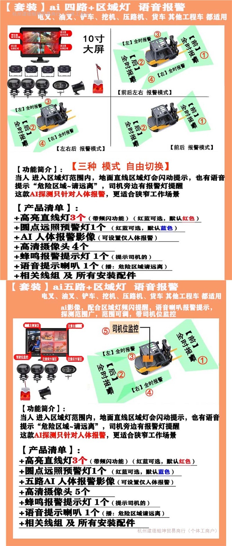 Forklift Reversing Radar, Human Body Recognition, Ai Anti-Collision System, Truck Loader Monitoring Image, Automatic Braking, Emergency Stop
