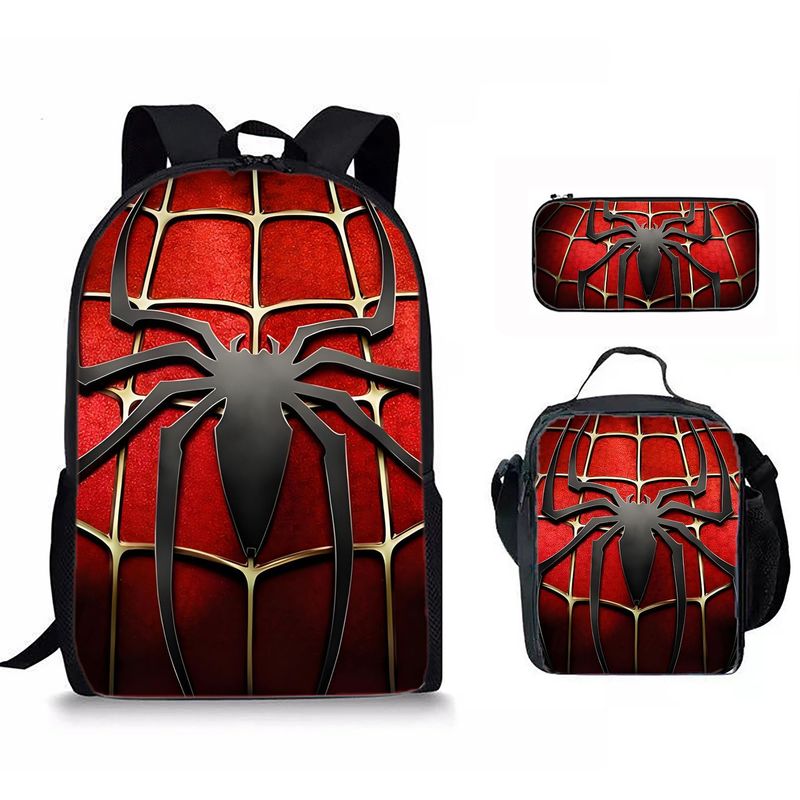 クロスボーダースパイダープリント小中学生バックパック3点セット子供用バックパック食事バッグ鉛筆バッグ軽量旅行スクールバッグ|undefined