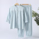 Cotton Jacquard Collar Pajamas suit Women's Spring and Summer Thin Sleeve Cropped Pants Simple Open-Wearing Home Clothes