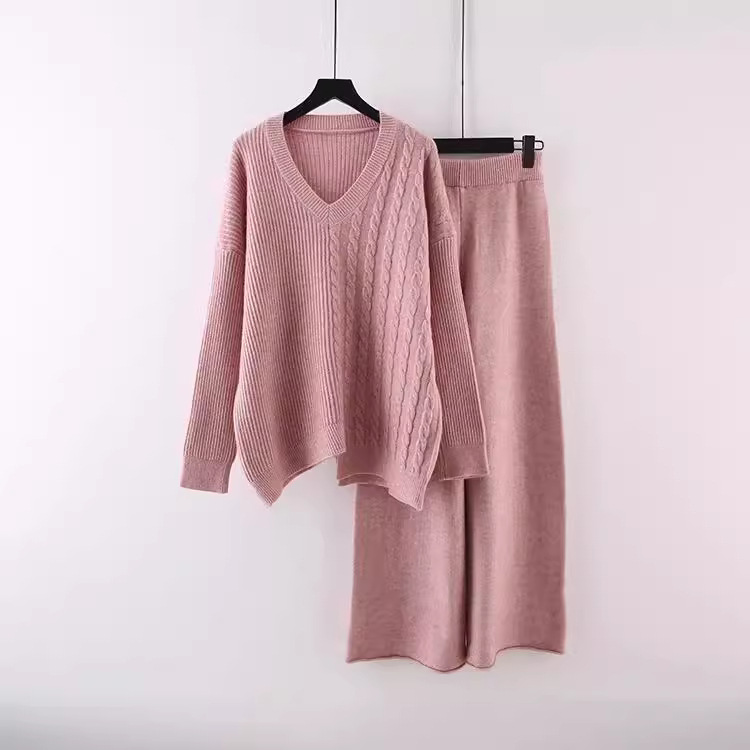 Women's Clothing pullover sweaters fashionable loose knit sweaters wide leg pants two piece suits for women_voghion.com