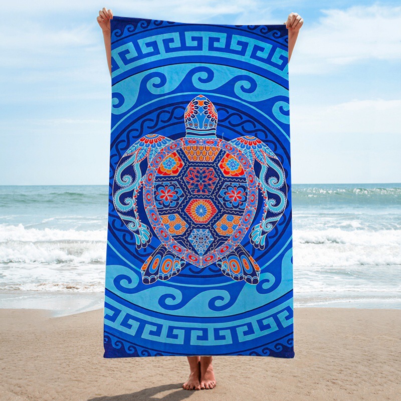 Cross-border direct supply Blue Turtle Beach towel digital printing rectangular beach towel bath towel non-stick sand