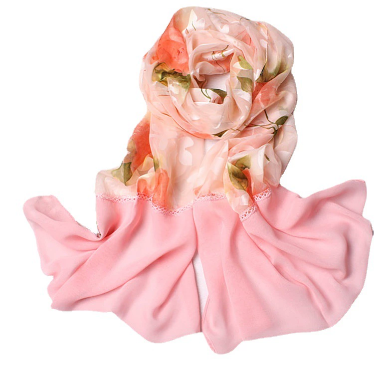 Shiffon beach silk neckerchief handmade, city style, thin weaving, polyester