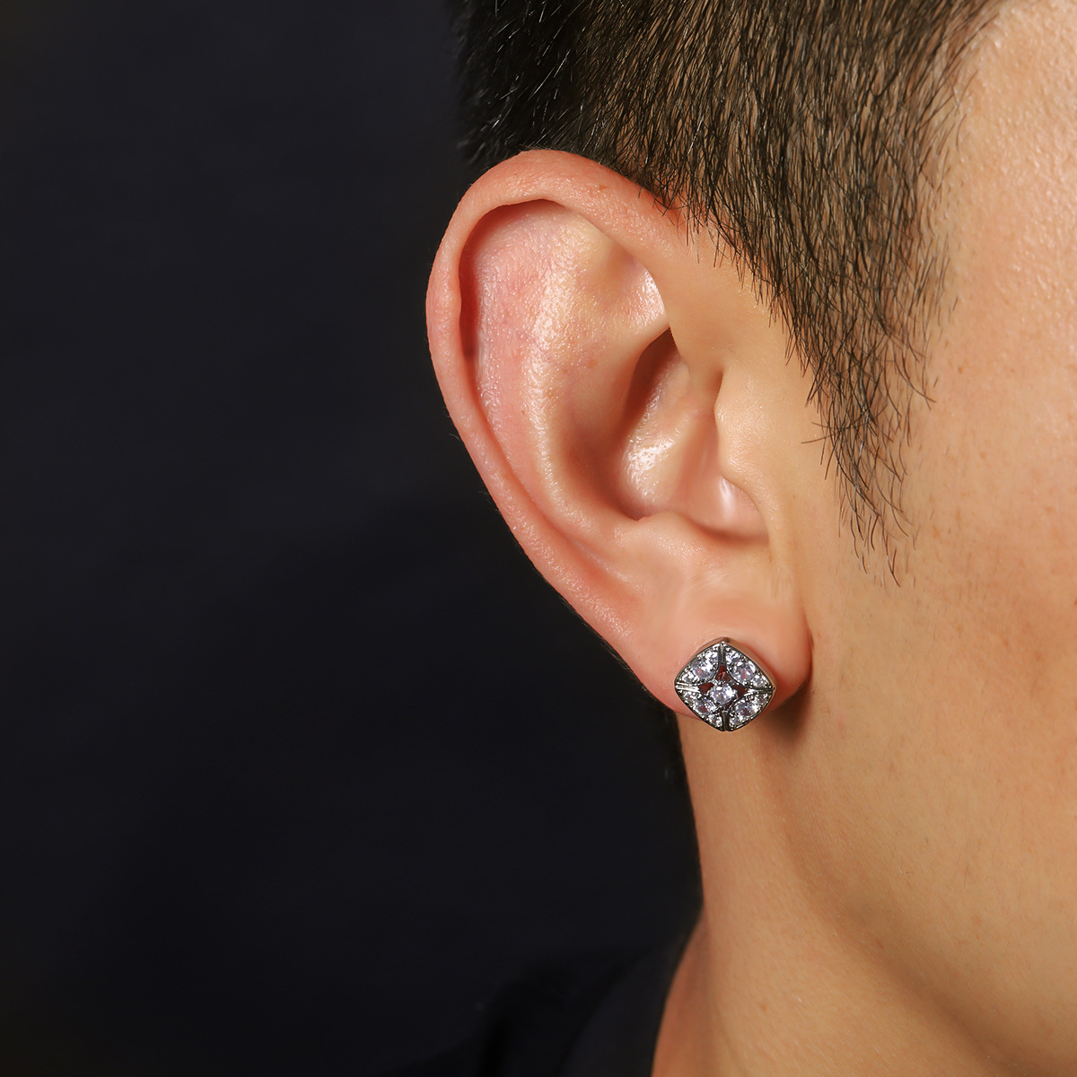 Sugar Cube Sparkling Zirconia Stud Earrings For Men Hip-hop Style_voghion.com