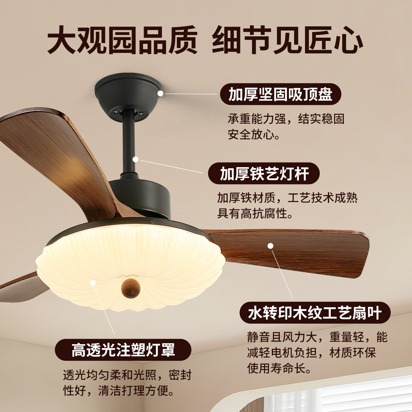 Luz de ventilador de comedor estilo antiguo estética de la dinastía Song nueva luz de sala de estar francesa lámpara de ventilador de techo de comedor 473L lámparas de montaña image 4