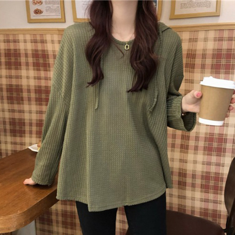 Waffle Hong Kong estilo estudiante suéter mujer primavera y otoño suelto estilo coreano con capucha frito calle estilo perezoso BF chaqueta delgada image 10