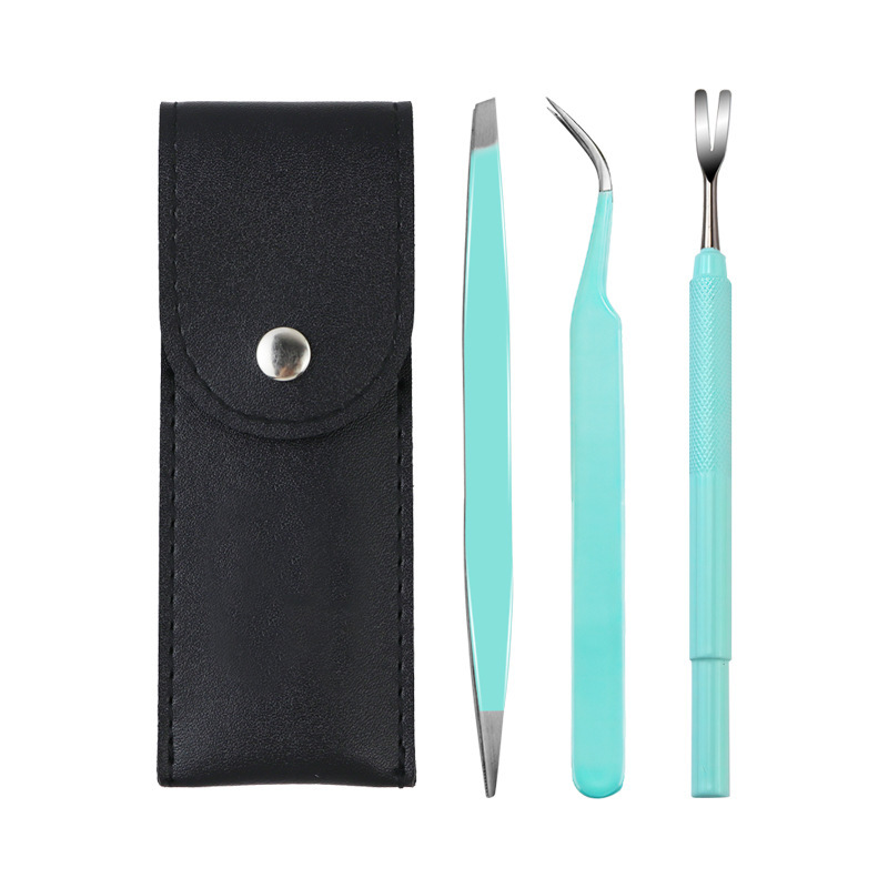 파란색 애완동물 포크 3종 세트 + 가죽 케이스