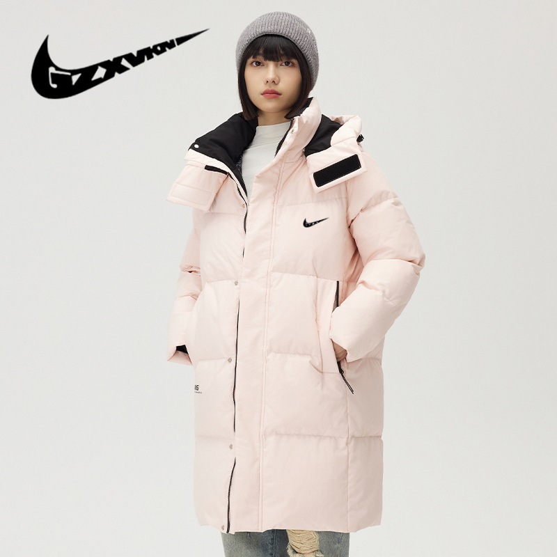 Winter sports long down jacket with hood for students