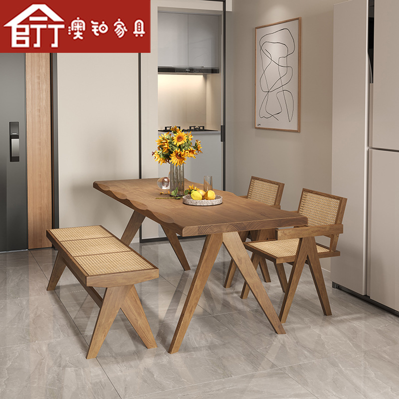 Aobo modern simple solid wood dining table and chair combination small apartment home rectangular dining table restaurant log dining table