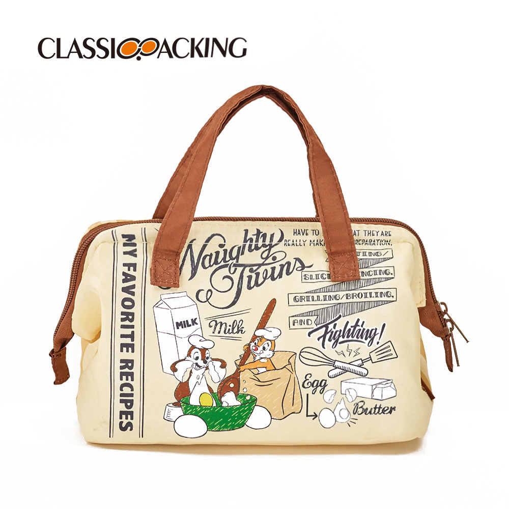 Multifuncional engrosada lonchera bolsa de aislamiento interior portátil de papel de aluminio bolsa de material de dibujos animados patrón de mano llevar bolsa de almuerzo de lona