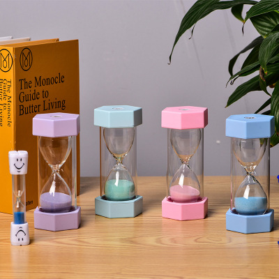 新款马卡龙圆盖六角沙漏5-60分儿童作业计时器书房桌面摆件印logo|ms