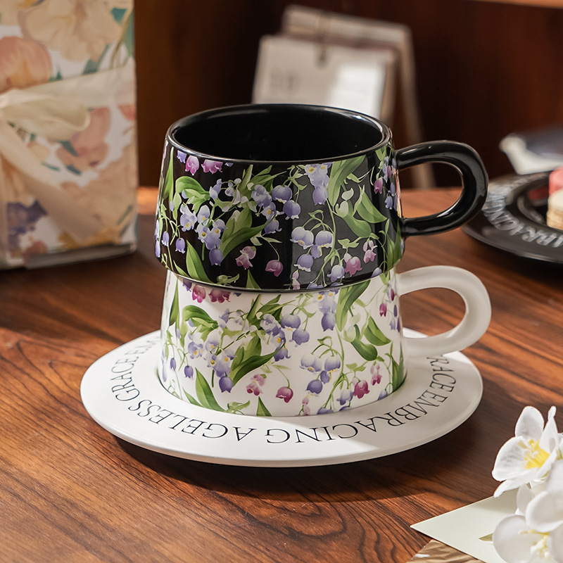 Caja de regalo lirio de los valles souvenirs taza de café platillo cerámica regalo de alta gama taza de té de la tarde regalo de cumpleaños mujer