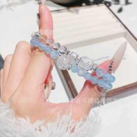 海蓝宝水晶手链diy 手工圆珠批发 天然水晶手串爆款饰品 水晶手链