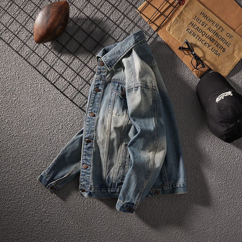 Veste en jean gras jaune délavé américain pour homme, nouvelle collection printemps et automne_voghion.com
