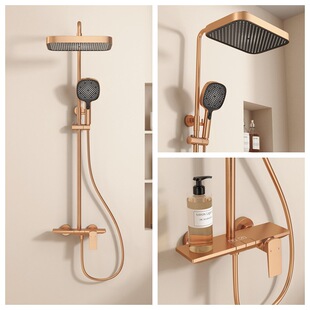 Cross-Border Exclusive Hotel Brushed Gold Shower Set for Home Use with Large Storage Tray, Milk White Full Copper Waterway Pressurized Shower