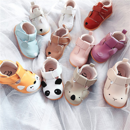 Japanese single island country spring and autumn PM children's soft leather shoes baby toddler shoes men's and women's cartoon Velcro children's shoes