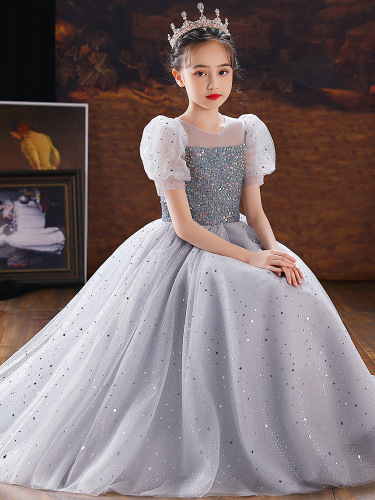 Flower Girl Princess Dress 2024 New Spring Children Host Piano Performance Gown Fashion Show Birthday Evening Dress