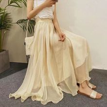 仙森系半身裙女春夏金丝雪纺纱裙大摆伞裙飘逸长裙网红舞蹈长裙