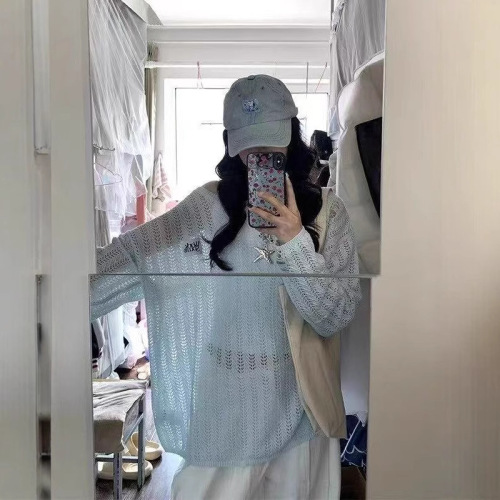 YUNS慵懒风镂空针织套头防晒罩衫宽松休闲上衣女韩系百搭长袖毛衣