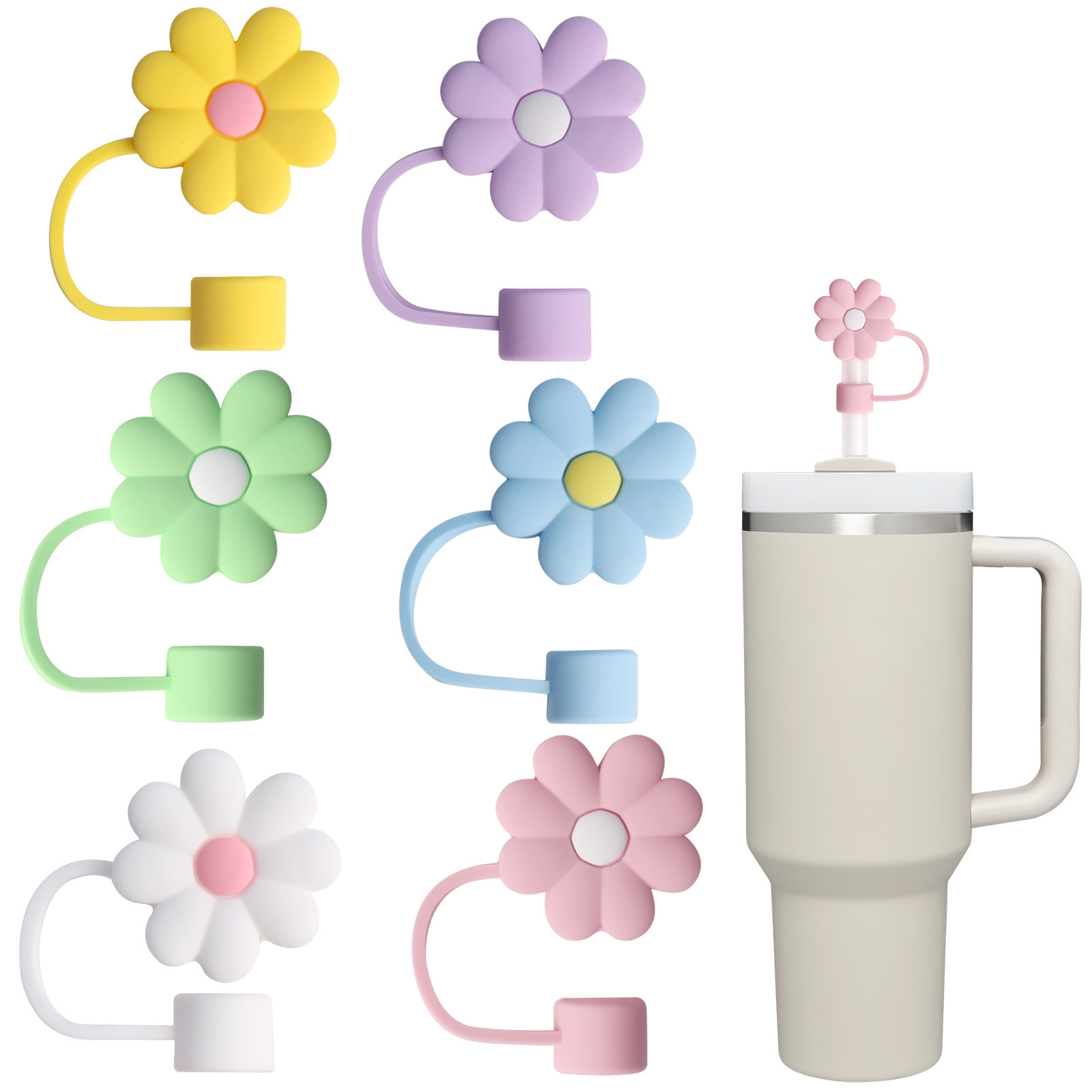 Amazon flowers silicone straw cap chrysanthemum Stanley cup straw protector 10mm anti-stain