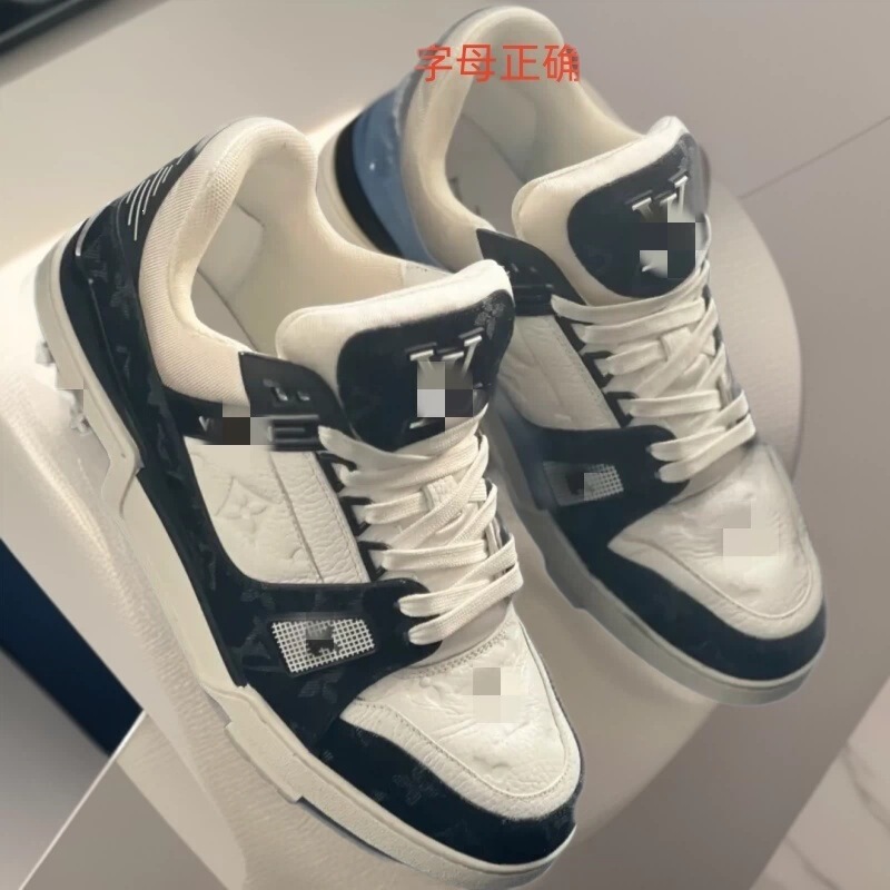 Lujia Shoes Trainer1 Generation Chubby Blue Denim Print Thick-Soled Sneakers Unisex Casual Versatile Trendy Shoes