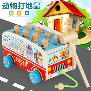 Деревянная игрушка-стучалка «Ударь крота» на колёсиках