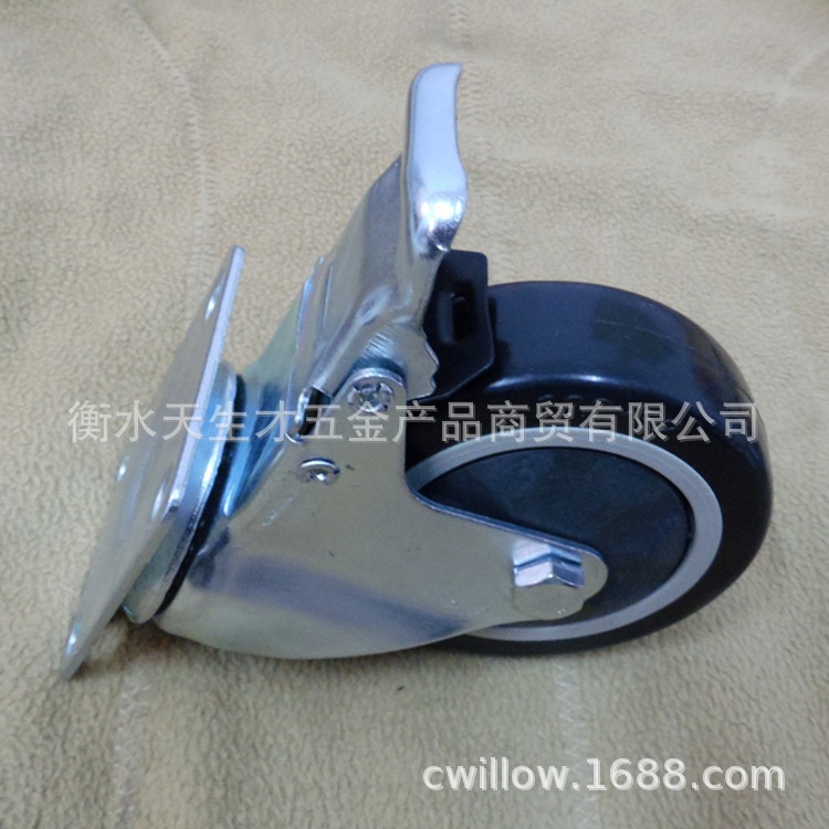 供应4寸刹车万向脚轮 单轴承刹车万向脚轮 黑色PVC刹车万向脚轮