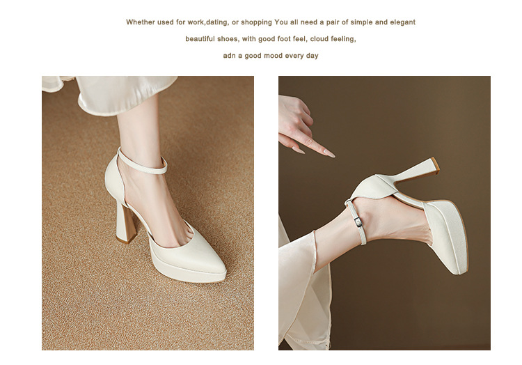 Giày sandal cao gót Mary Jane cô dâu gót vuông đế platform hở mũi — màu đen, màu trắng ngà chi tiết 6