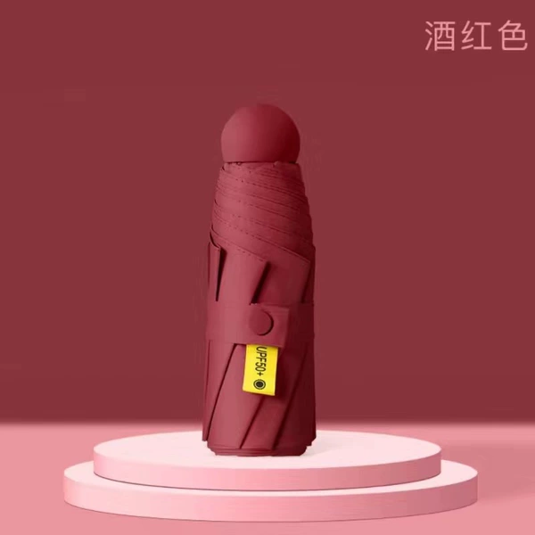 Six bones and five-fold umbrella (Wine Red)