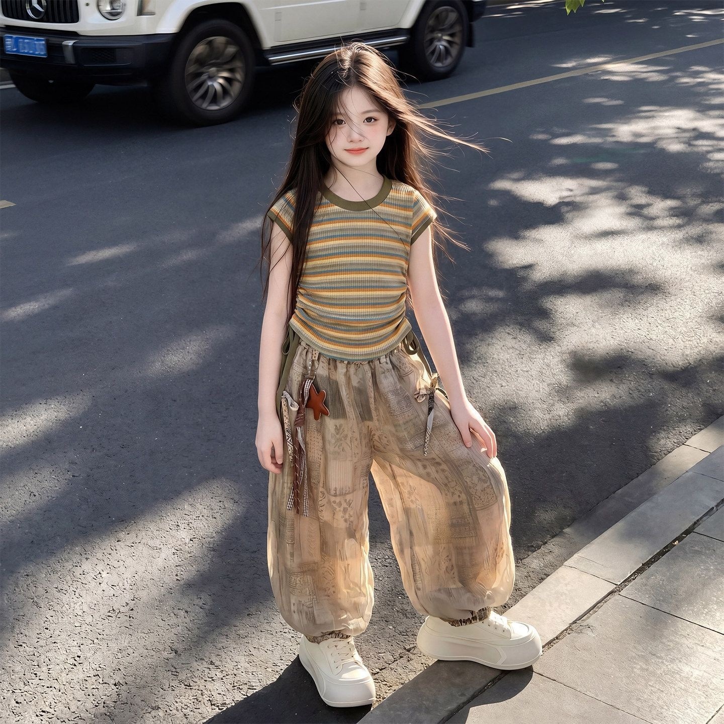 2026 New Girls' Summer Set - Stylish Korean Style Children's Summer Thin Pants Girls' Fashionable Two-Piece Set