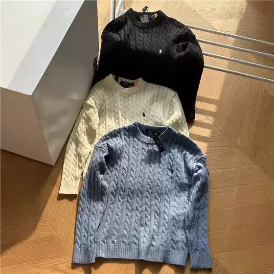 Ralph@Ralph Thick Twisted Hemp Pure Color Small Label Embroidered Round Neck Pullover Long-Sleeved Knitwear Couple Style