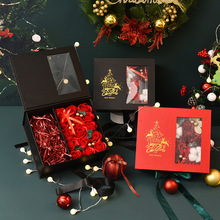 新款圣诞节开窗玫瑰花礼品盒平安夜巧克力苹果包装礼物盒永生花盒