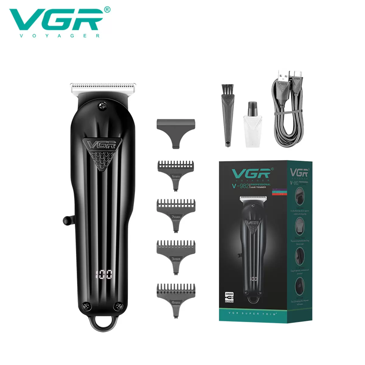 VGR982男士液晶专业理发器发廊专业电推剪黑色家用理发油头电推子