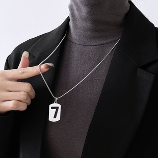 Europe and the United States lucky number 7 square titanium steel necklace fashion simple winter Net red sweater chain Joker jewelry wholesale