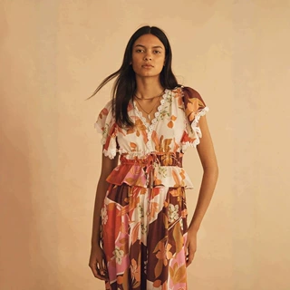 2026欧美跨境亚马逊独立站女亚麻印花花边连衣裙夏季套装高端女装